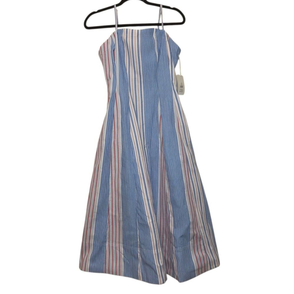 Blue Striped Midi Dress Women’s Size Small Sleeveless Pocket Dress